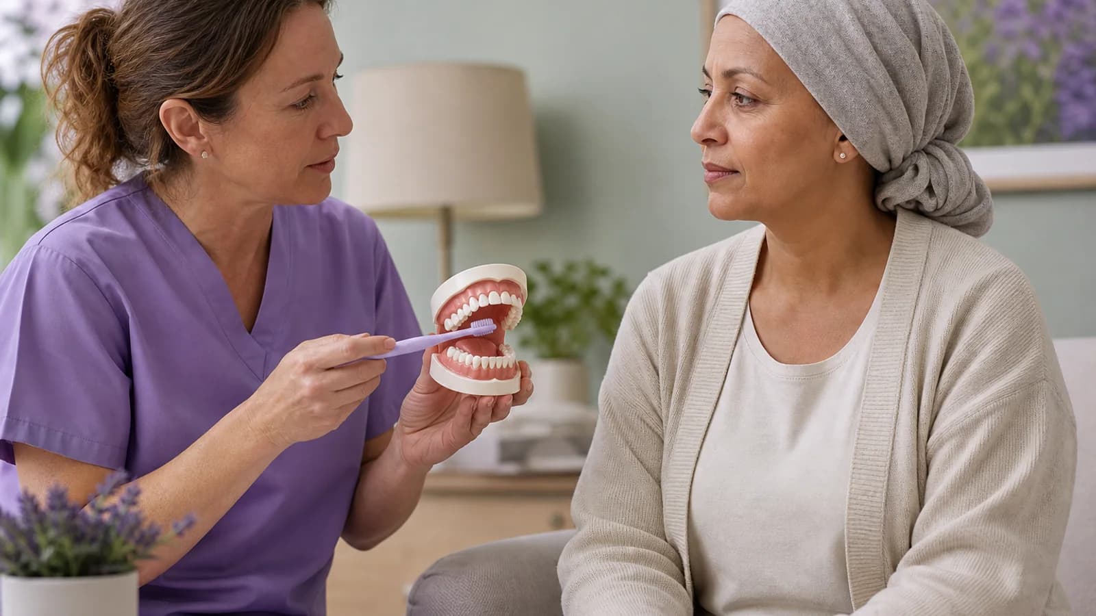 Oral hygiene items for a person receiving cancer treatment