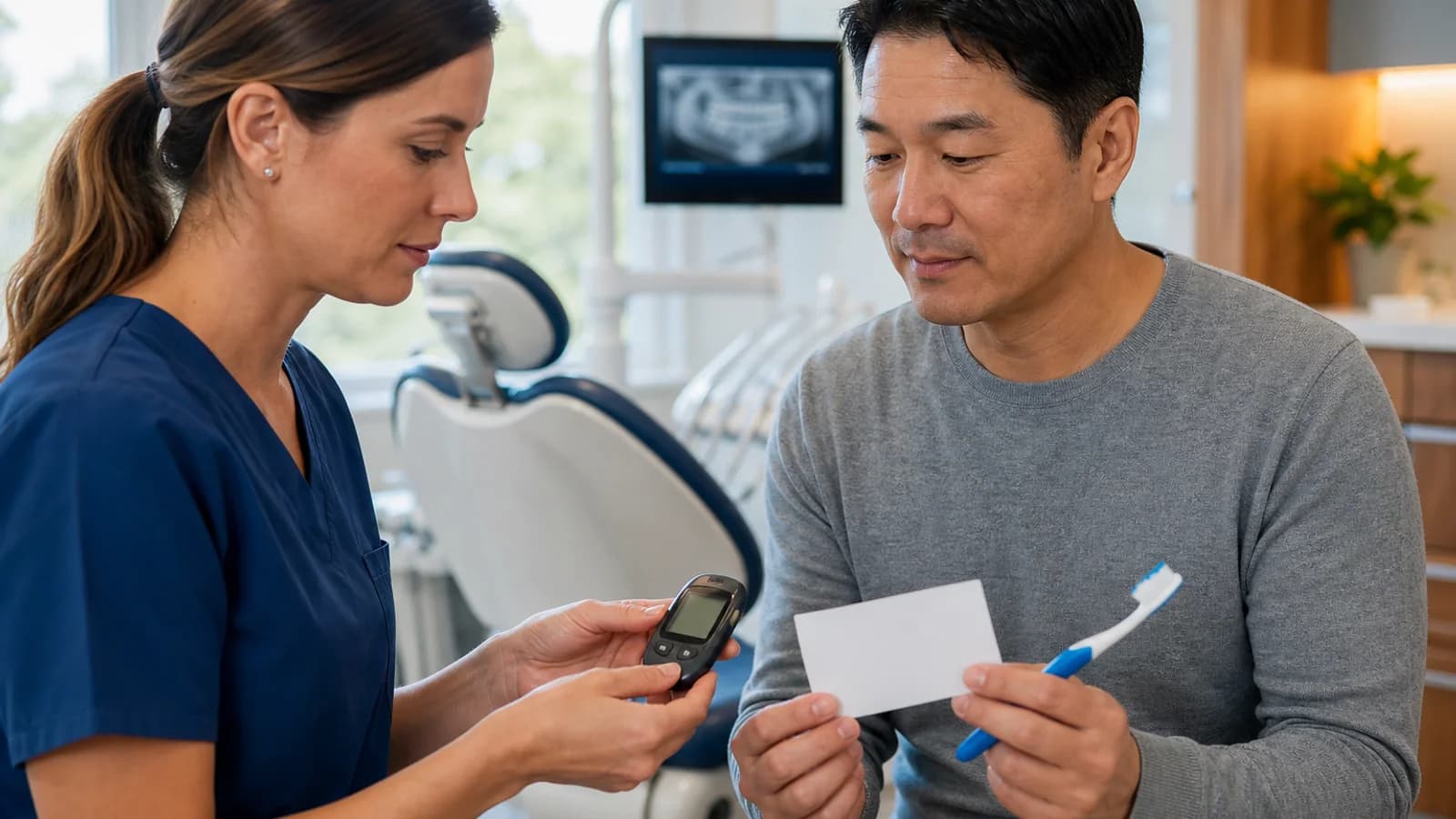 Persona cepillándose los dientes en un artículo sobre diabetes