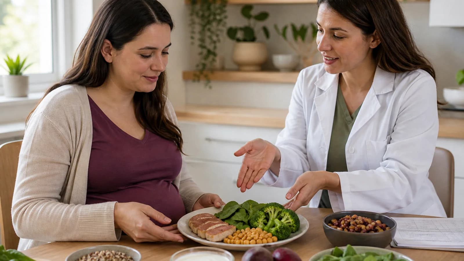 Pregnant woman preparing healthy food